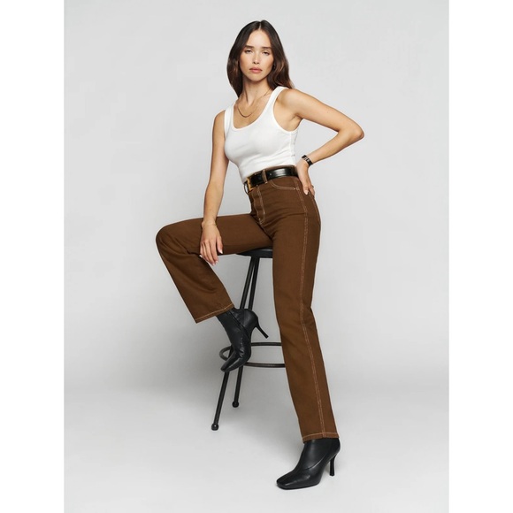 Reformation Cowboy High Rise Straight Jeans chocolate brown - Picture 2 of 13